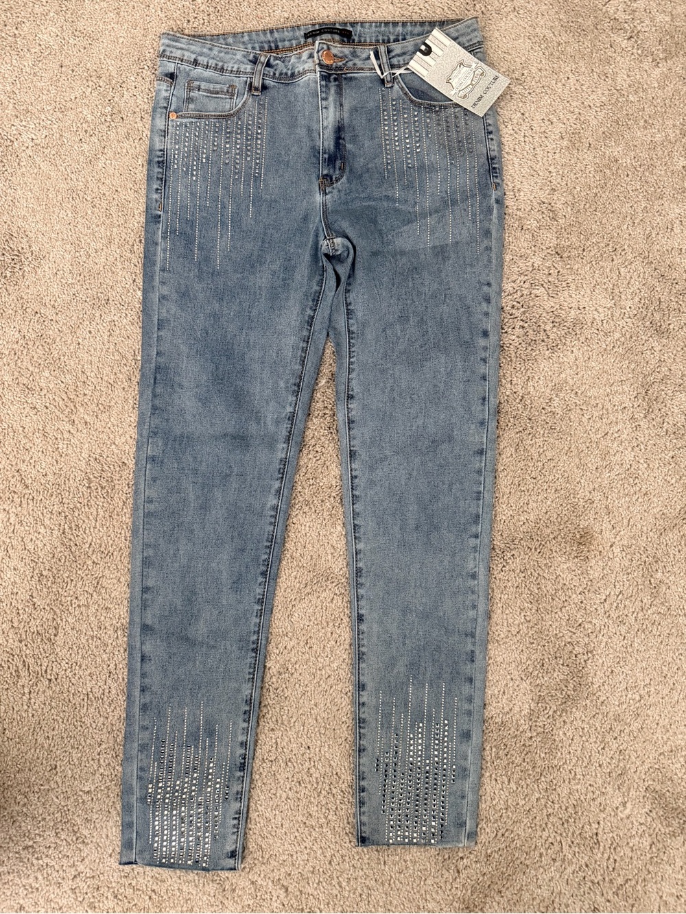 Denim Couture Skinny Jeans with Rhinestones Crystals size 13 Juniors NWT